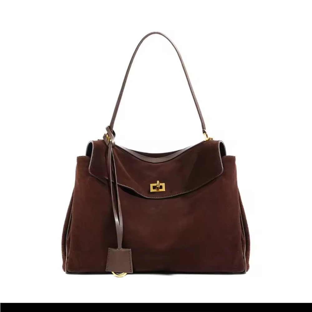 Dark Brown Suede Top-Handle Satchel